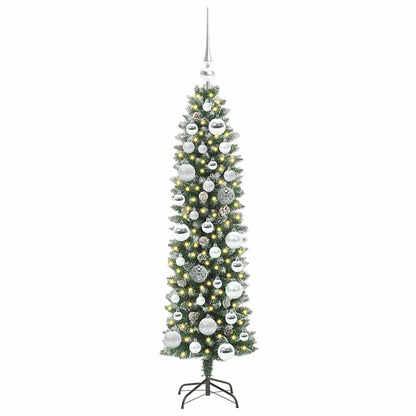 vidaXL Artificial Slim Christmas Tree Green and White 120 cm - 46315