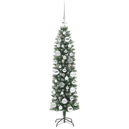 vidaXL Artificial Slim Christmas Tree Green and White 120 cm - 46315