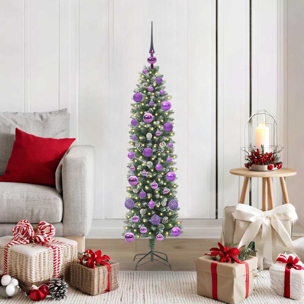 vidaXL Artificial Slim Christmas Tree Green and White 120 cm - 46319