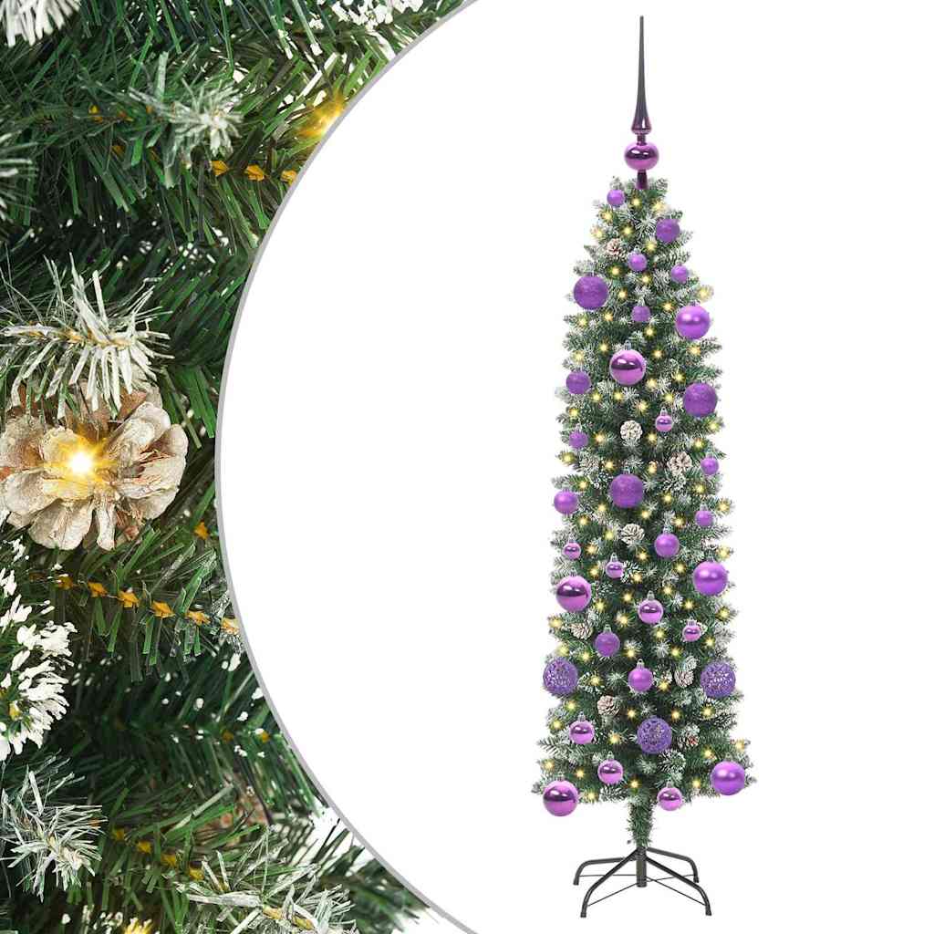 vidaXL Artificial Slim Christmas Tree Green and White 120 cm - 46319