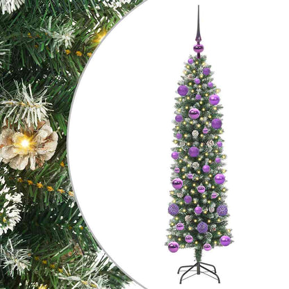 vidaXL Artificial Slim Christmas Tree Green and White 120 cm - 46319