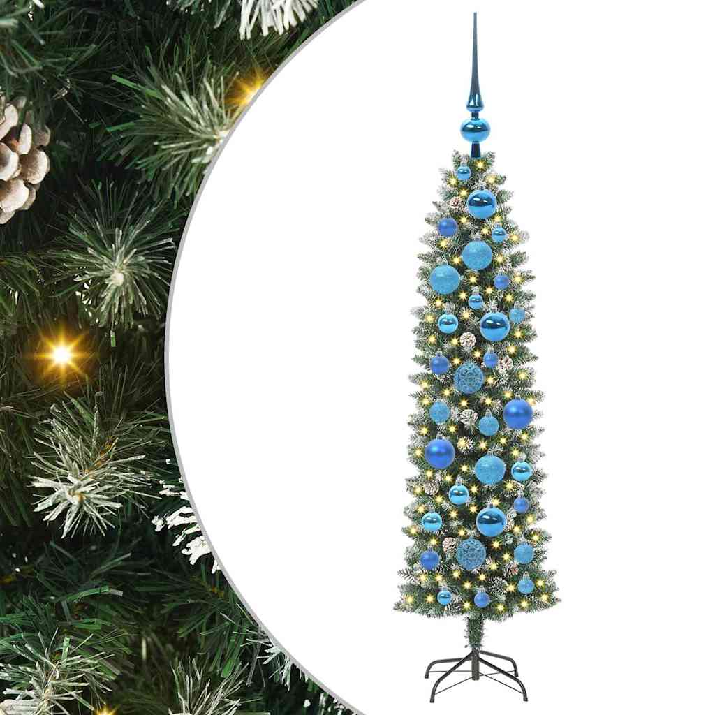 vidaXL Artificial Slim Christmas Tree Green and White 120 cm - 46330