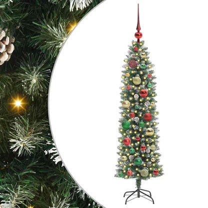 vidaXL Artificial Slim Christmas Tree Green and White 120 cm - 46331