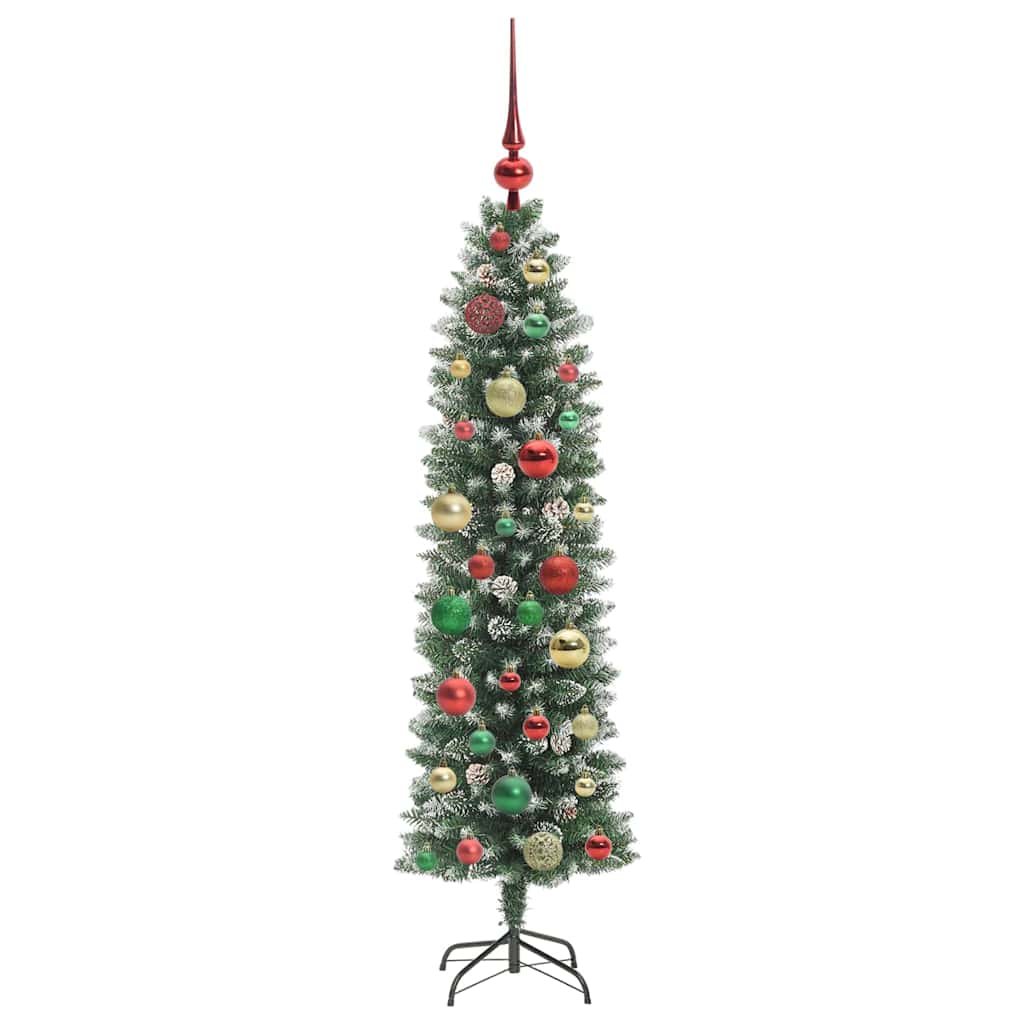 vidaXL Artificial Slim Christmas Tree Green and White 120 cm - 46331