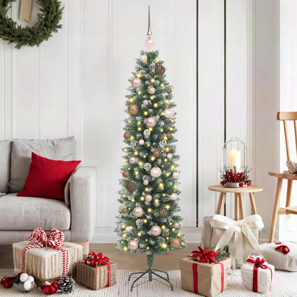 vidaXL Artificial Slim Christmas Tree Green and White 150 cm