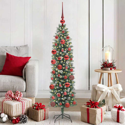 vidaXL Artificial Slim Christmas Tree Green and White 150 cm - 46351