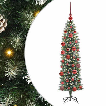 vidaXL Artificial Slim Christmas Tree Green and White 150 cm - 46351