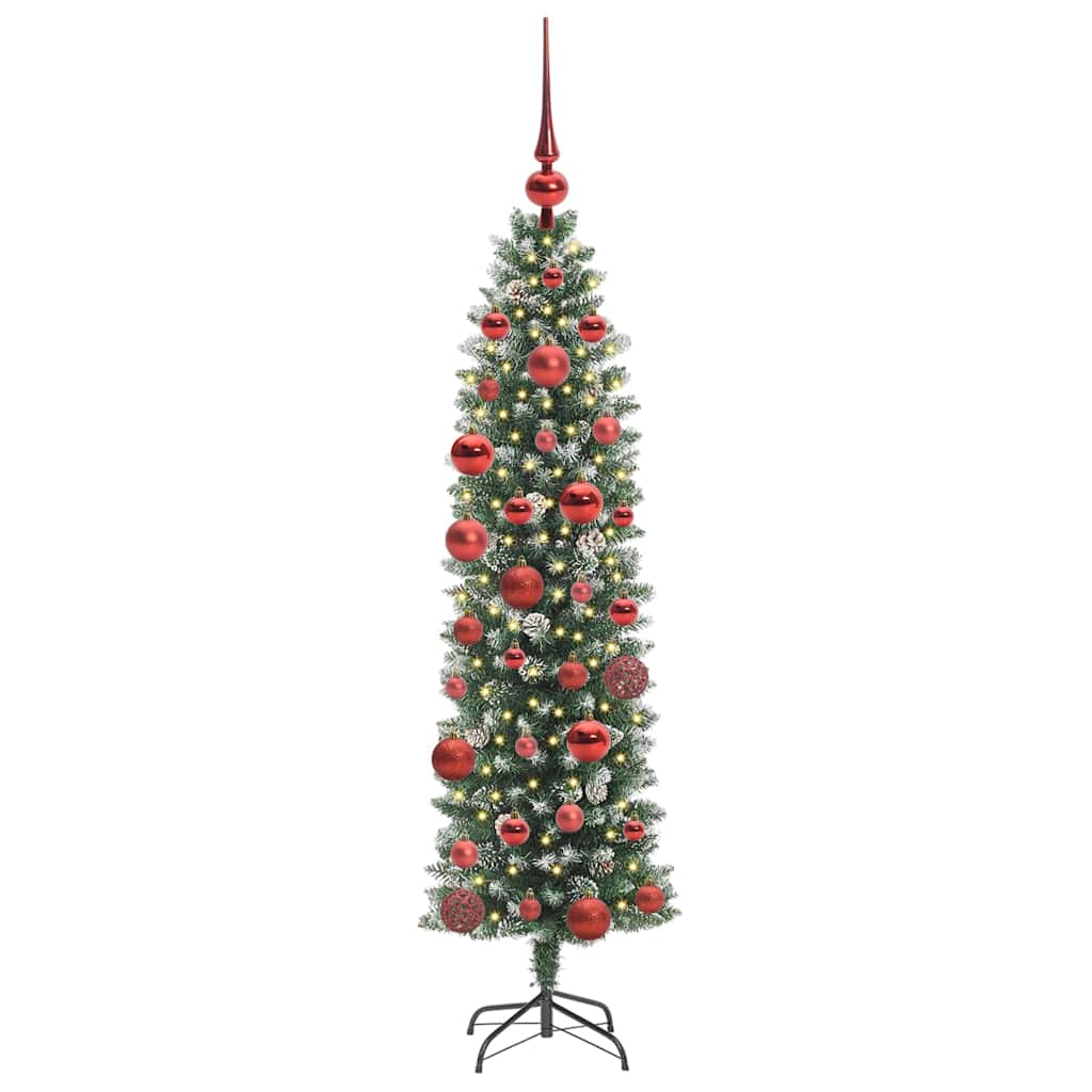 vidaXL Artificial Slim Christmas Tree Green and White 150 cm - 46351