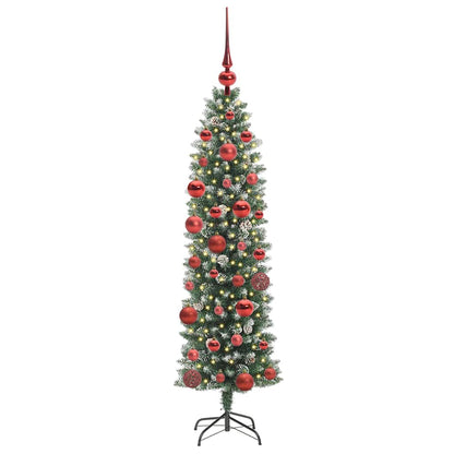 vidaXL Artificial Slim Christmas Tree Green and White 150 cm - 46351