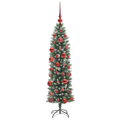 vidaXL Artificial Slim Christmas Tree Green and White 150 cm - 46351