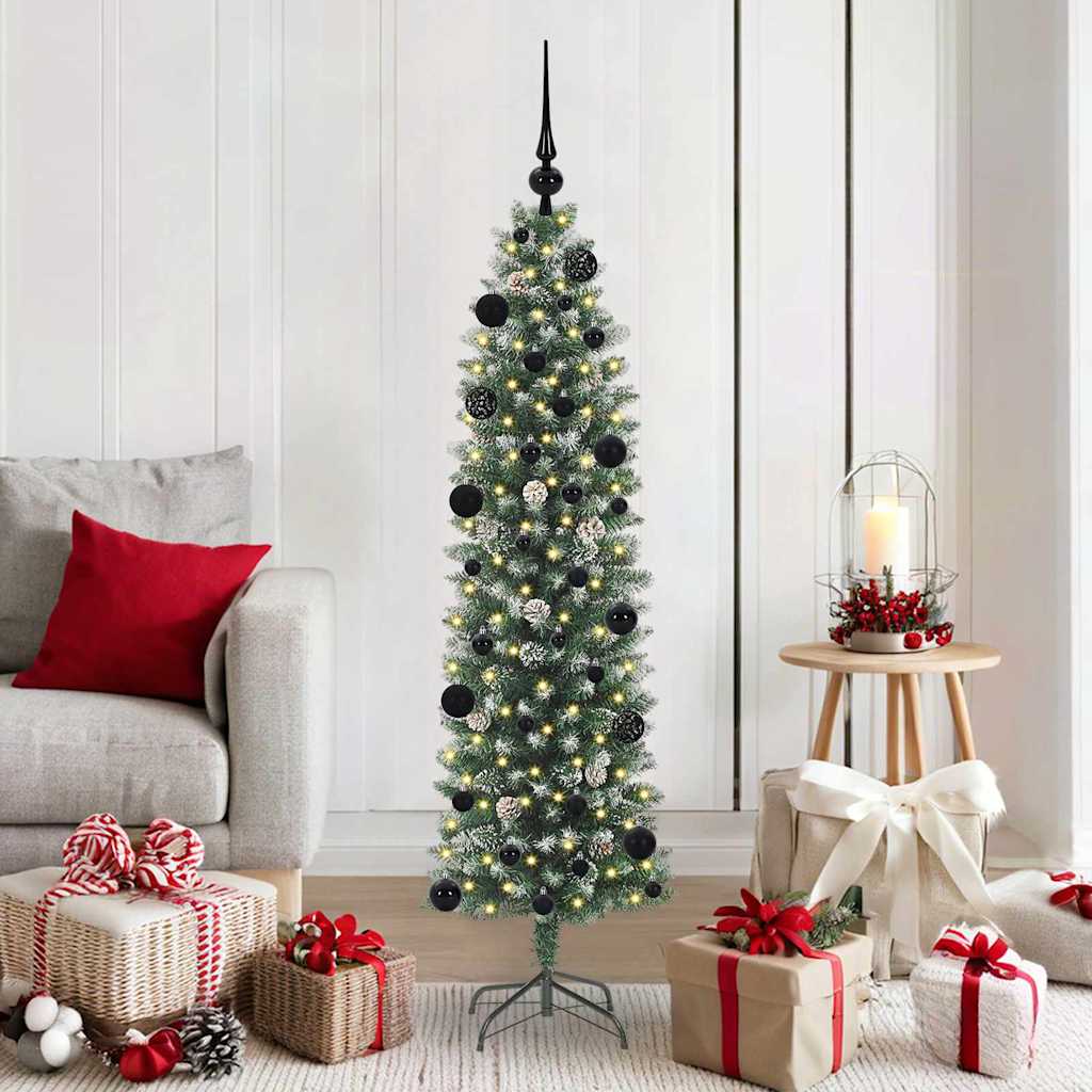 vidaXL Artificial Slim Christmas Tree Green and White 150 cm - 46355