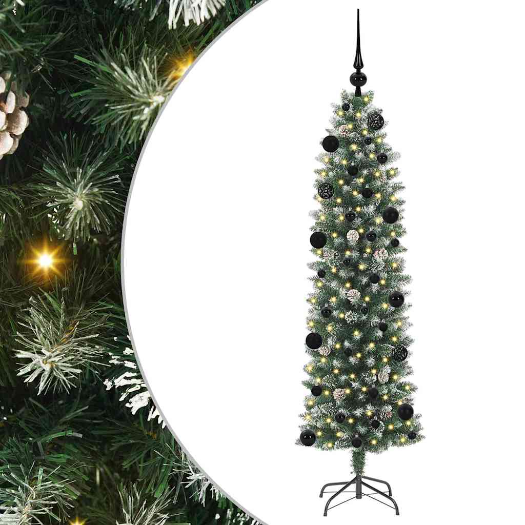 vidaXL Artificial Slim Christmas Tree Green and White 150 cm - 46355