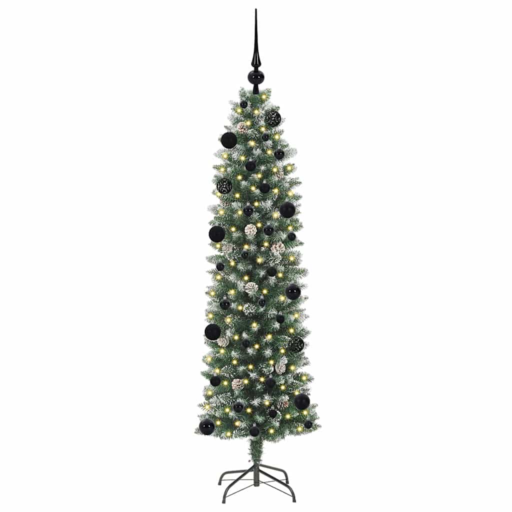 vidaXL Artificial Slim Christmas Tree Green and White 150 cm - 46355