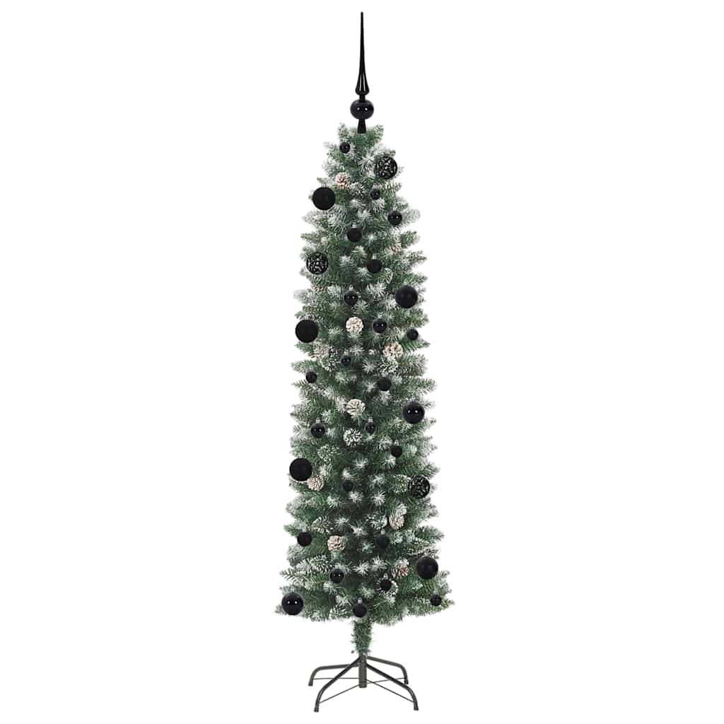 vidaXL Artificial Slim Christmas Tree Green and White 150 cm - 46355