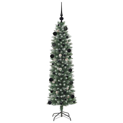 vidaXL Artificial Slim Christmas Tree Green and White 150 cm - 46355