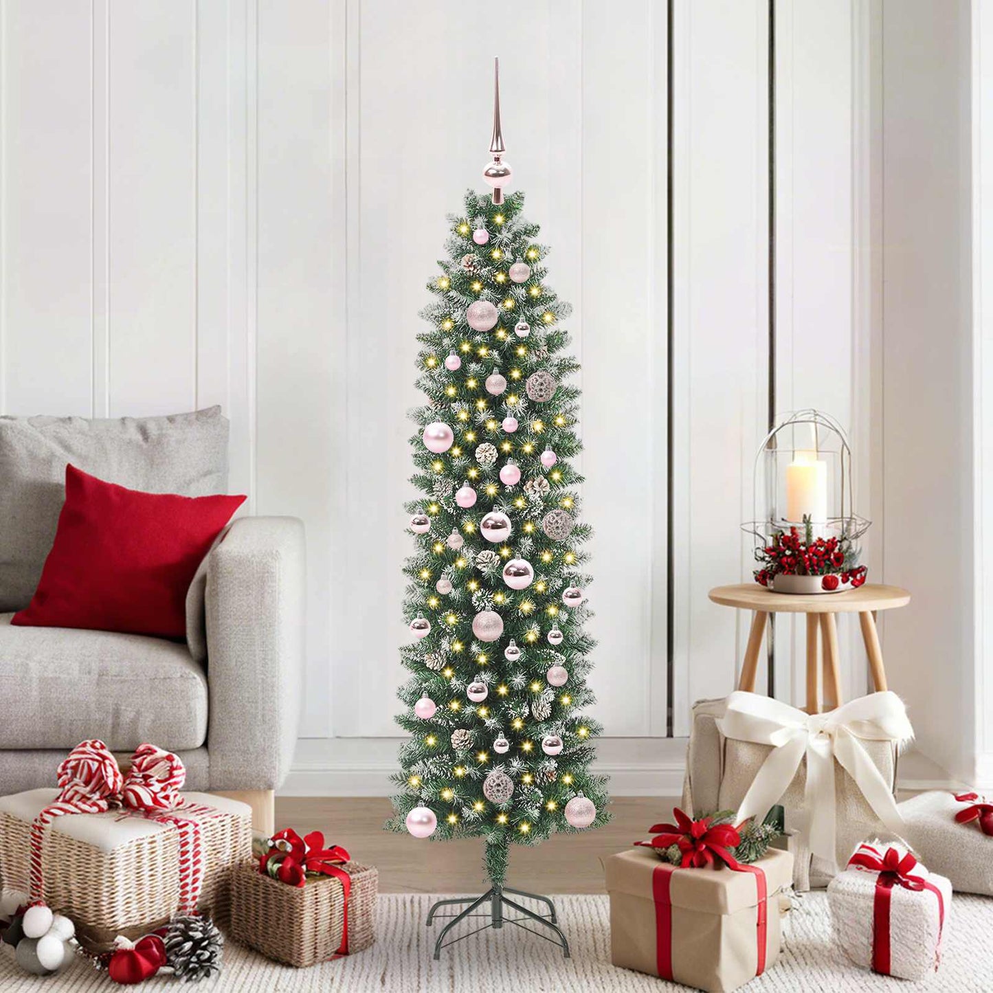 vidaXL Artificial Slim Christmas Tree Green and White 150 cm - 46359