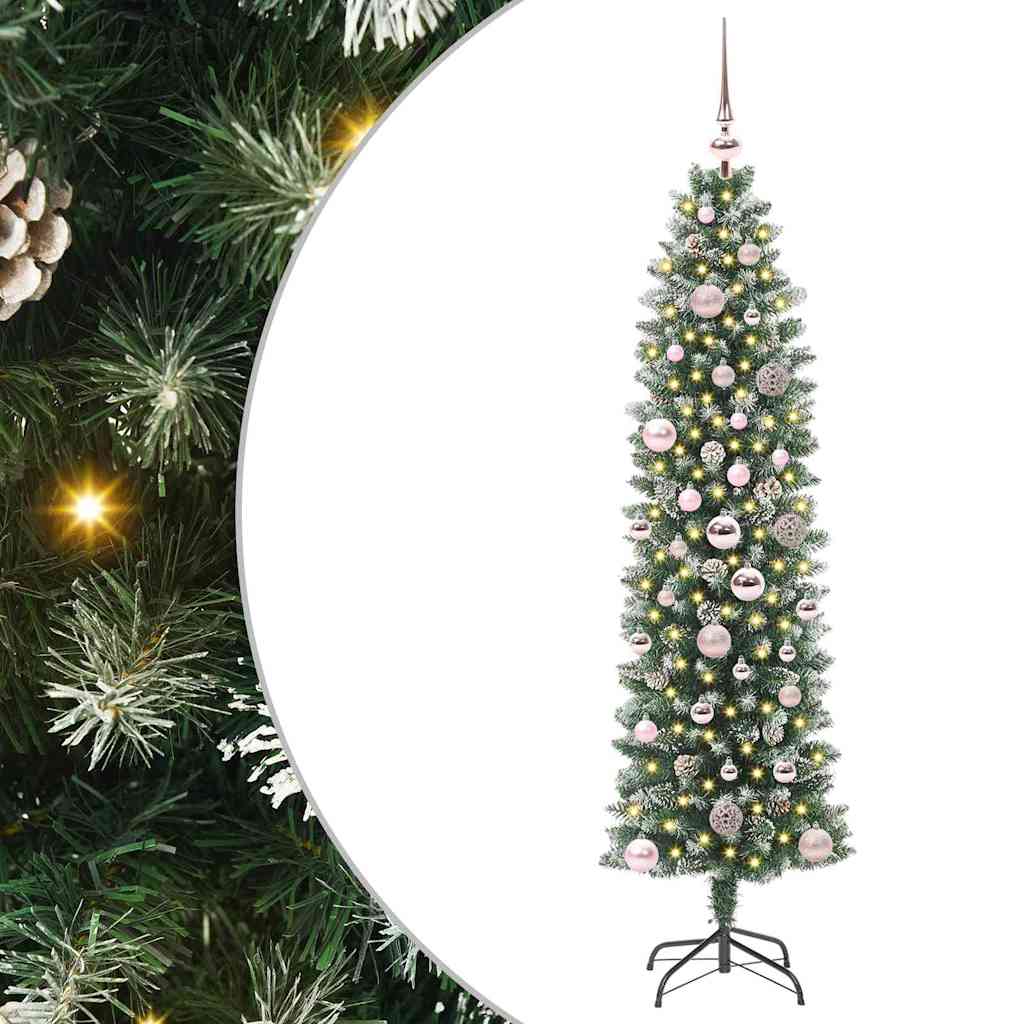 vidaXL Artificial Slim Christmas Tree Green and White 150 cm - 46359