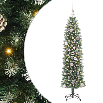 vidaXL Artificial Slim Christmas Tree Green and White 150 cm - 46359
