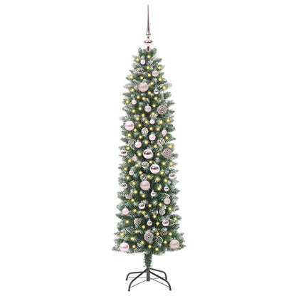 vidaXL Artificial Slim Christmas Tree Green and White 150 cm - 46359