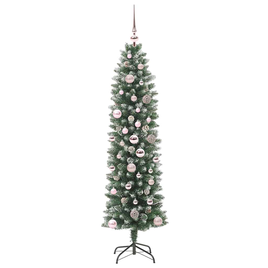 vidaXL Artificial Slim Christmas Tree Green and White 150 cm - 46359
