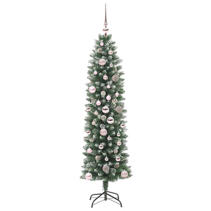 vidaXL Artificial Slim Christmas Tree Green and White 150 cm - 46359