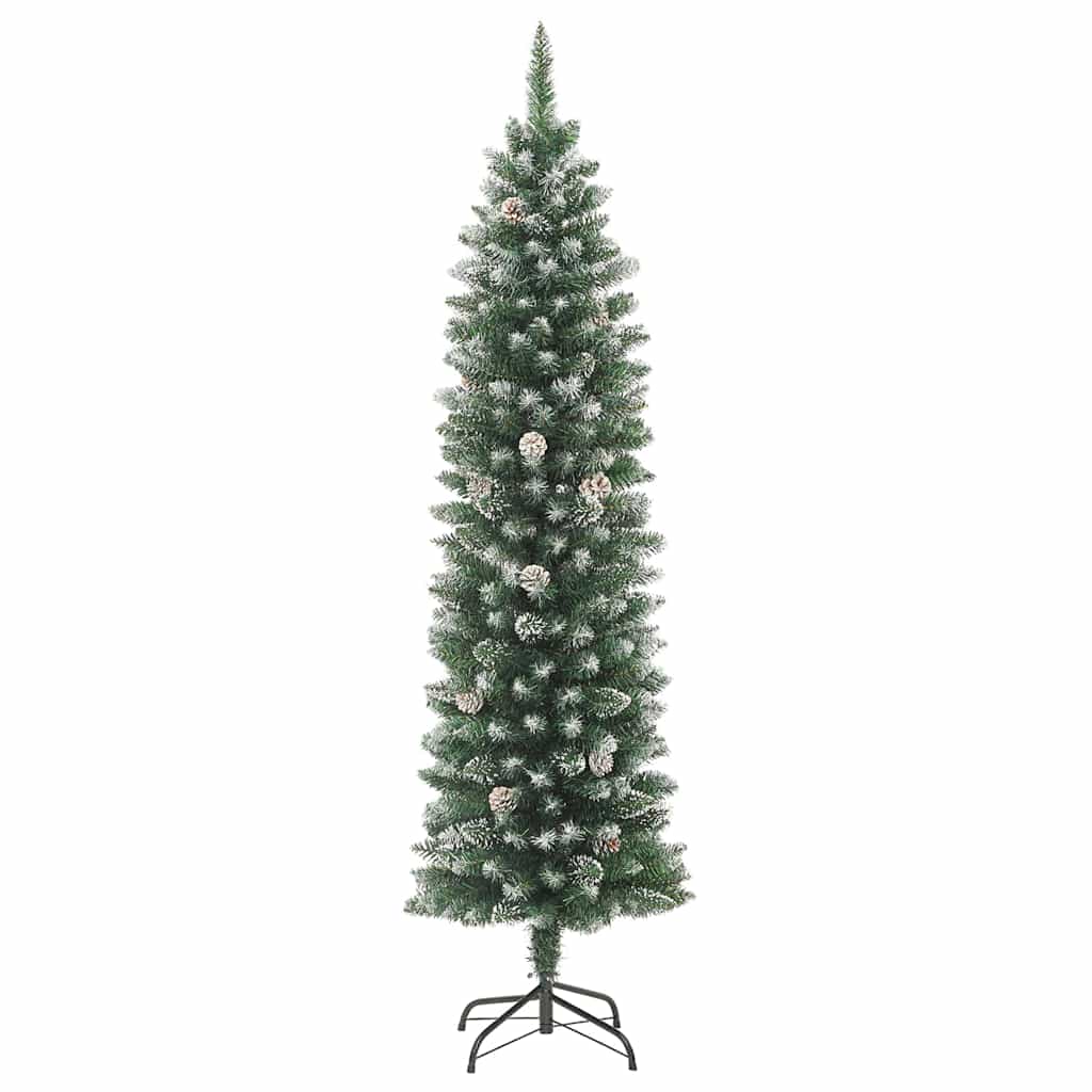vidaXL Artificial Slim Christmas Tree Green and White 150 cm - 46359