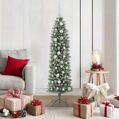 vidaXL Artificial Slim Christmas Tree Green and White 150 cm - 46363