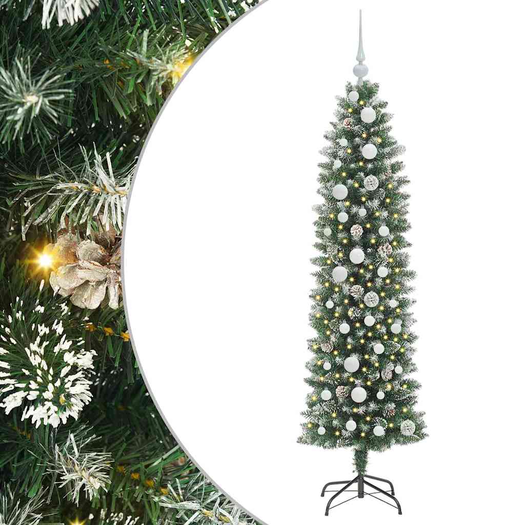 vidaXL Artificial Slim Christmas Tree Green and White 150 cm - 46363