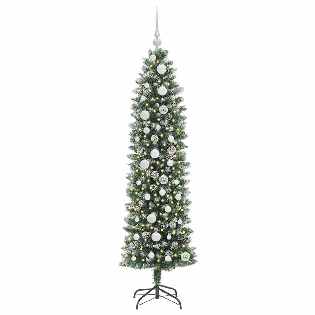 vidaXL Artificial Slim Christmas Tree Green and White 150 cm - 46363