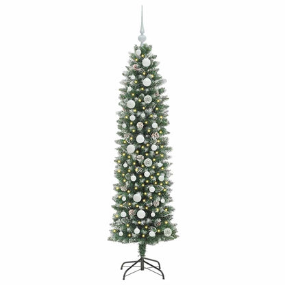 vidaXL Artificial Slim Christmas Tree Green and White 150 cm - 46363