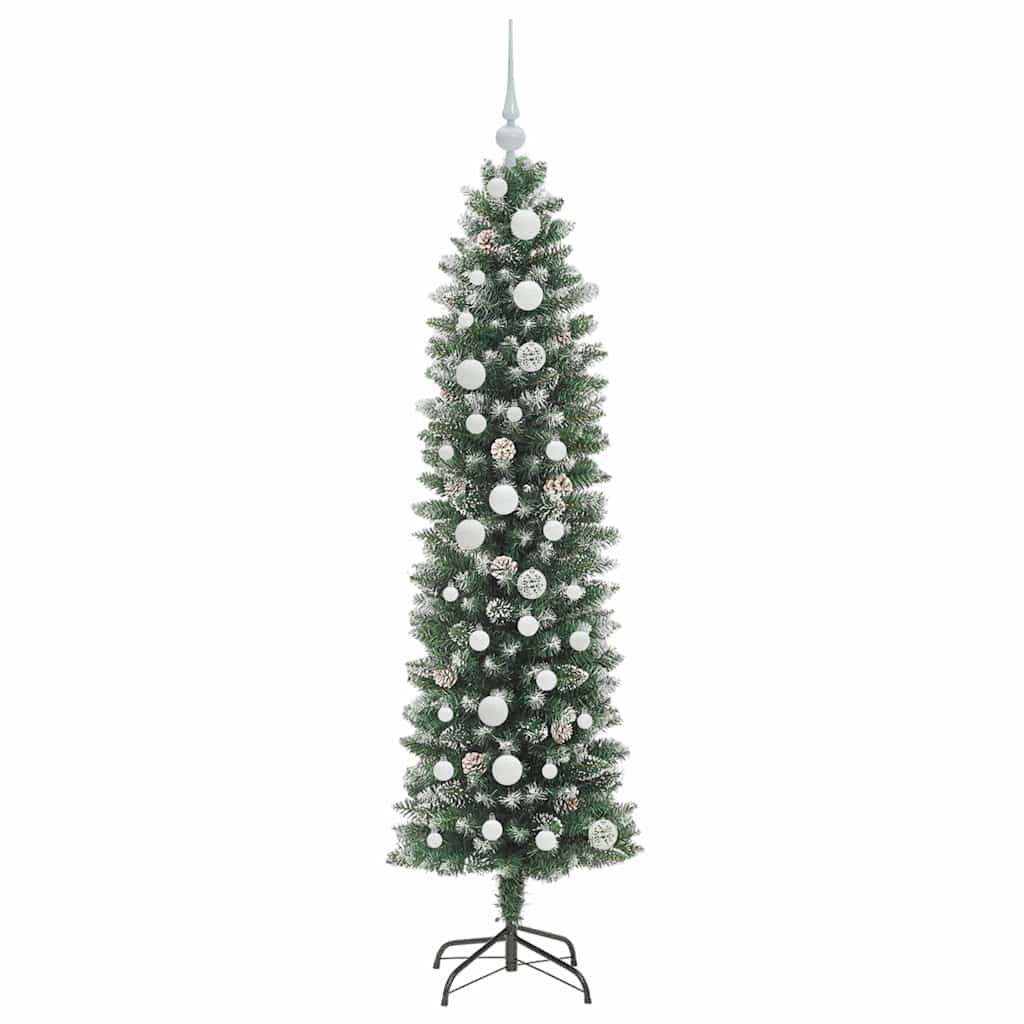 vidaXL Artificial Slim Christmas Tree Green and White 150 cm - 46363