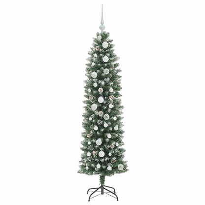 vidaXL Artificial Slim Christmas Tree Green and White 150 cm - 46363