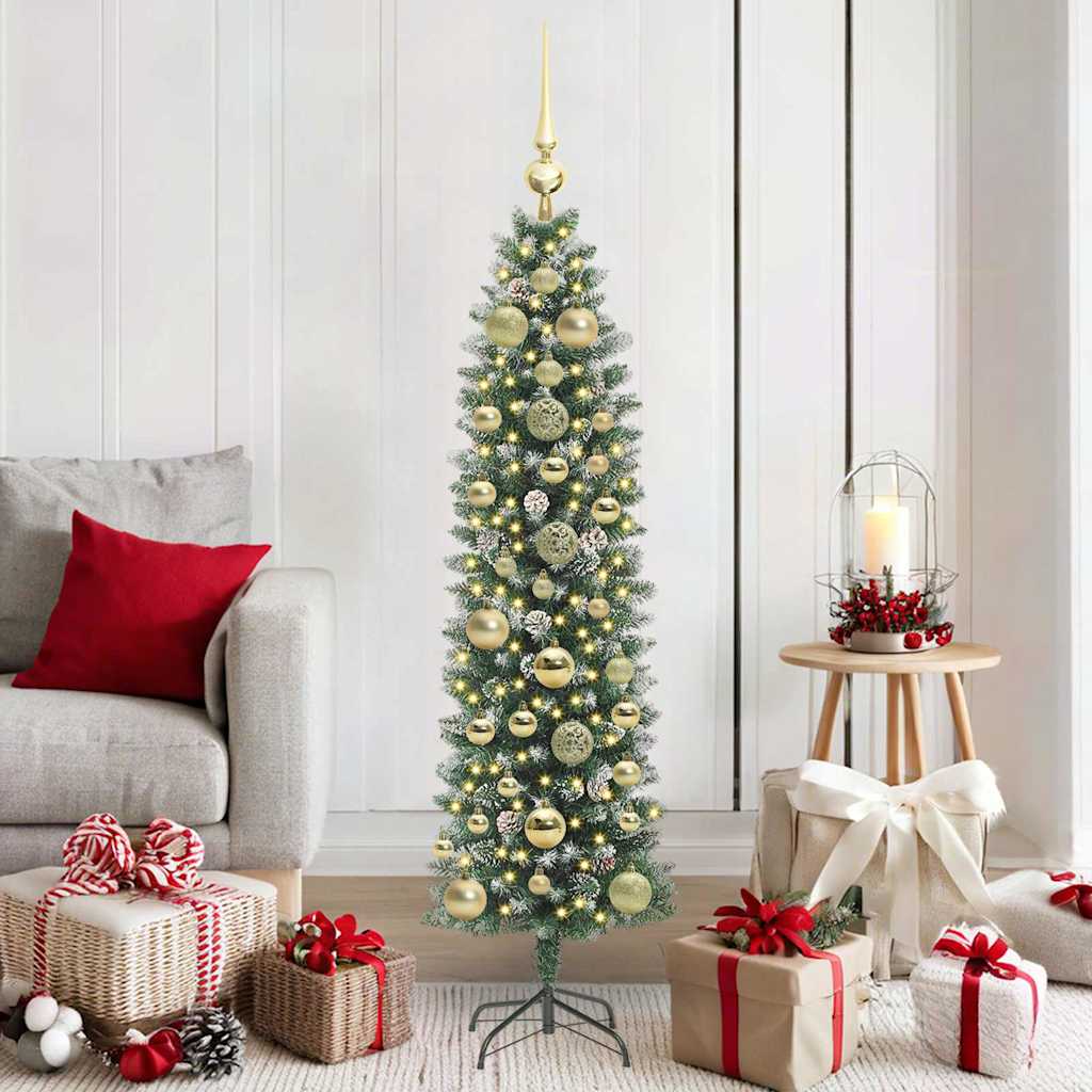vidaXL Artificial Slim Christmas Tree Green and White 150 cm - 46376