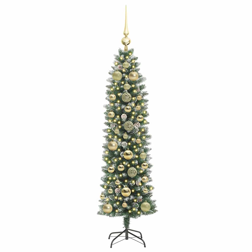 vidaXL Artificial Slim Christmas Tree Green and White 150 cm - 46376
