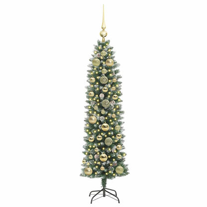 vidaXL Artificial Slim Christmas Tree Green and White 150 cm - 46376