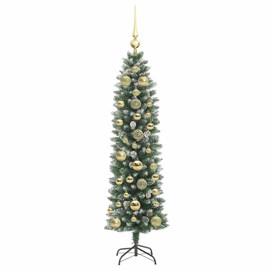 vidaXL Artificial Slim Christmas Tree Green and White 150 cm - 46376