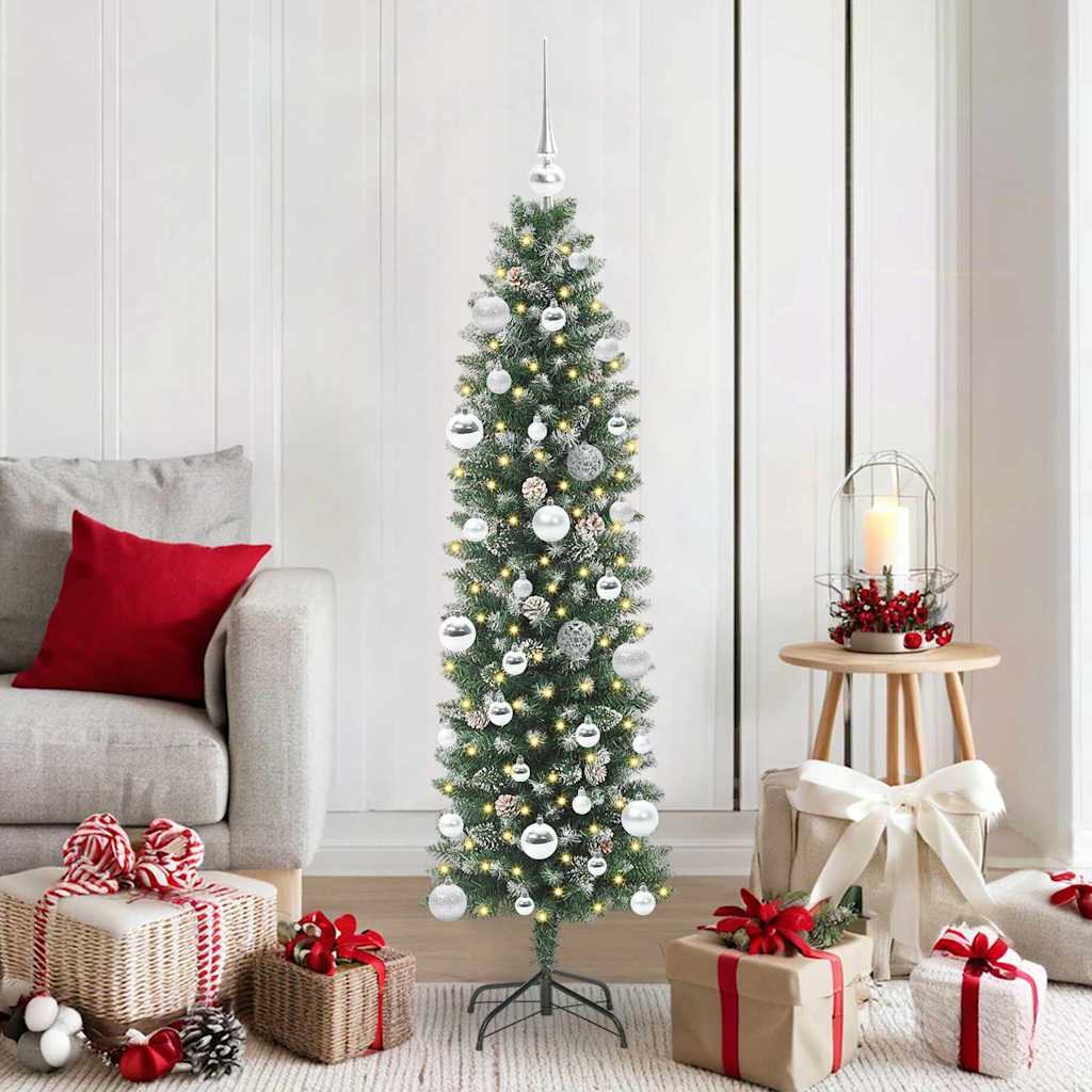 vidaXL Artificial Slim Christmas Tree Green and White 150 cm - 46383