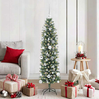 vidaXL Artificial Slim Christmas Tree Green and White 150 cm - 46383