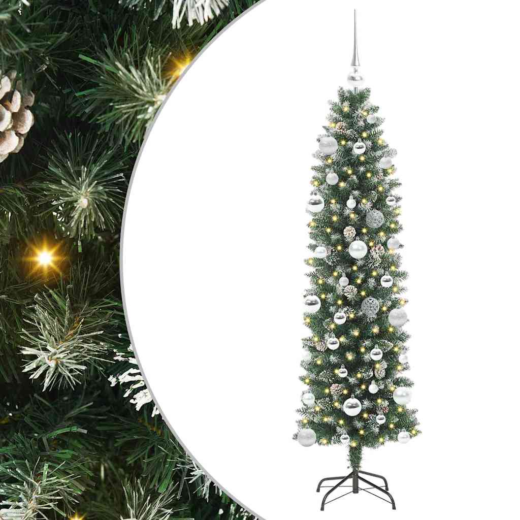 vidaXL Artificial Slim Christmas Tree Green and White 150 cm - 46383