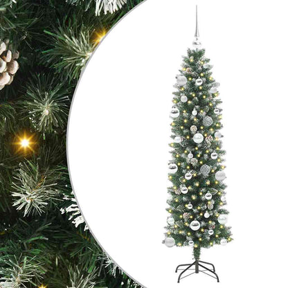 vidaXL Artificial Slim Christmas Tree Green and White 150 cm - 46383