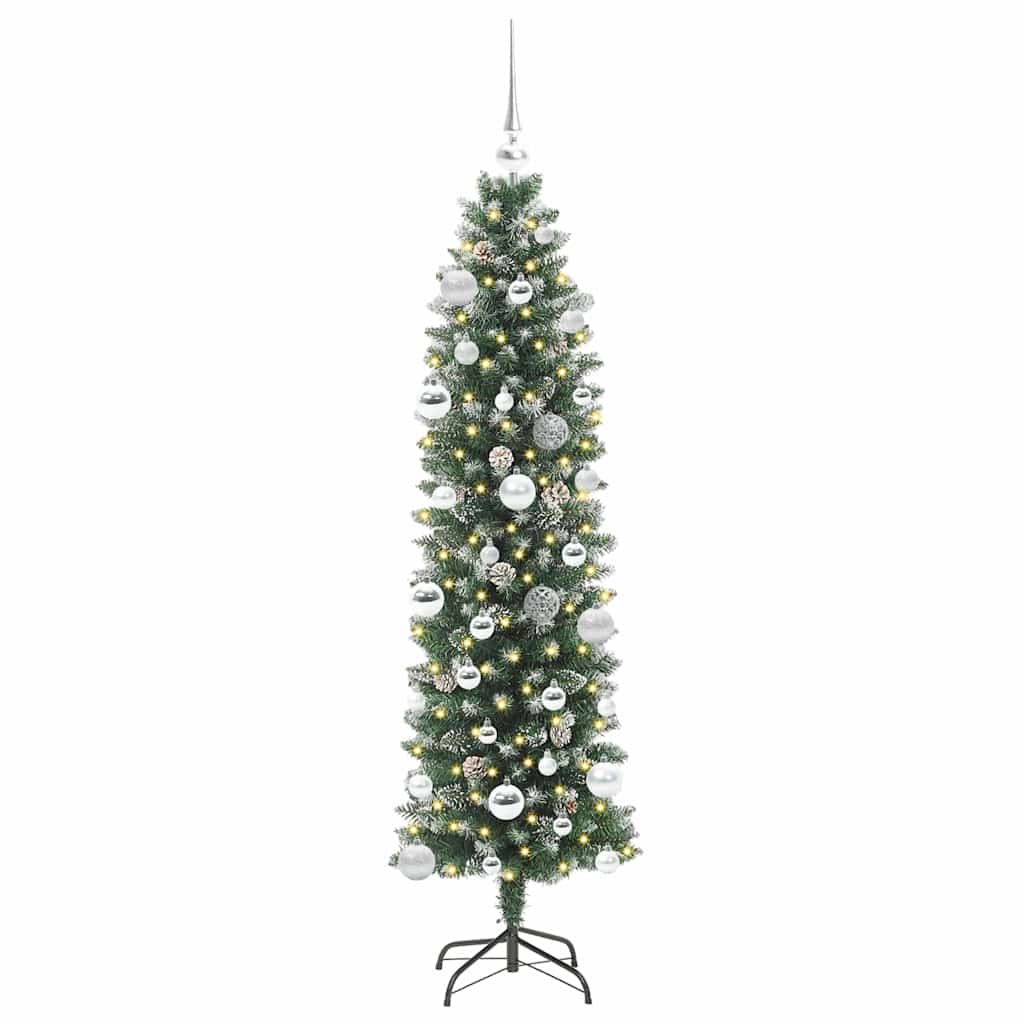 vidaXL Artificial Slim Christmas Tree Green and White 150 cm - 46383