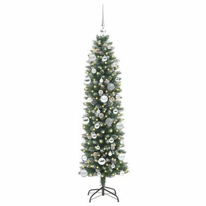 vidaXL Artificial Slim Christmas Tree Green and White 150 cm - 46383