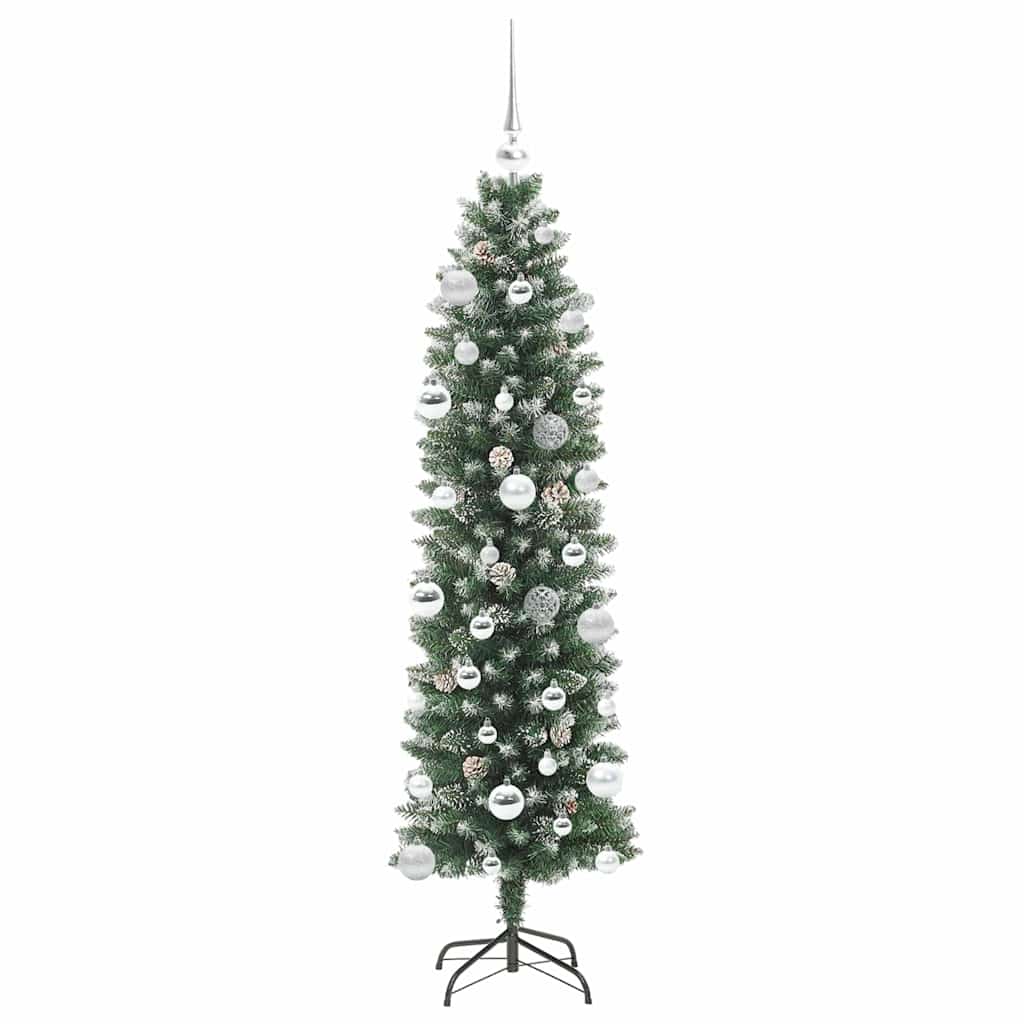 vidaXL Artificial Slim Christmas Tree Green and White 150 cm - 46383