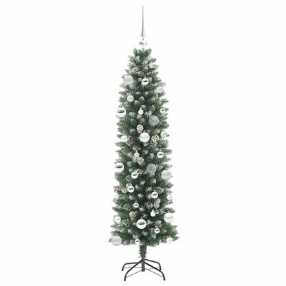 vidaXL Artificial Slim Christmas Tree Green and White 150 cm - 46383