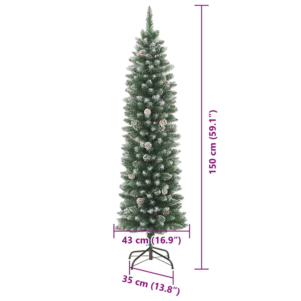 vidaXL Artificial Slim Christmas Tree Green and White 150 cm - 46383