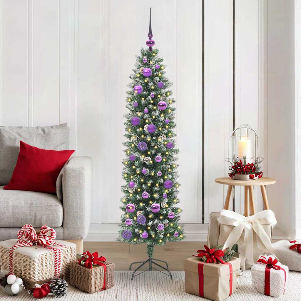 vidaXL Artificial Slim Christmas Tree Green and White 150 cm - 46387