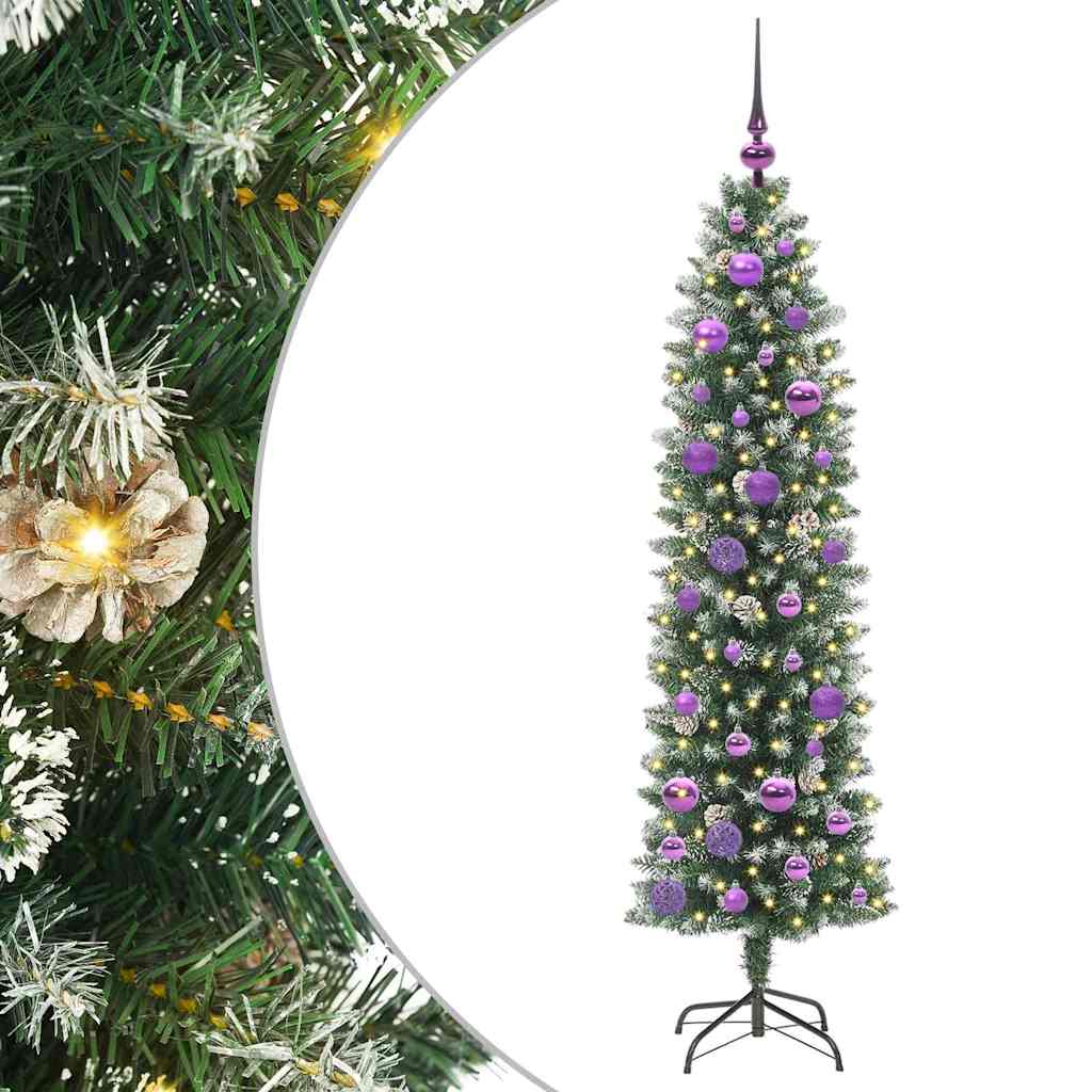 vidaXL Artificial Slim Christmas Tree Green and White 150 cm - 46387