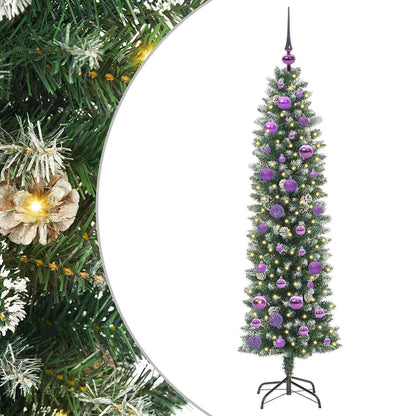 vidaXL Artificial Slim Christmas Tree Green and White 150 cm - 46387