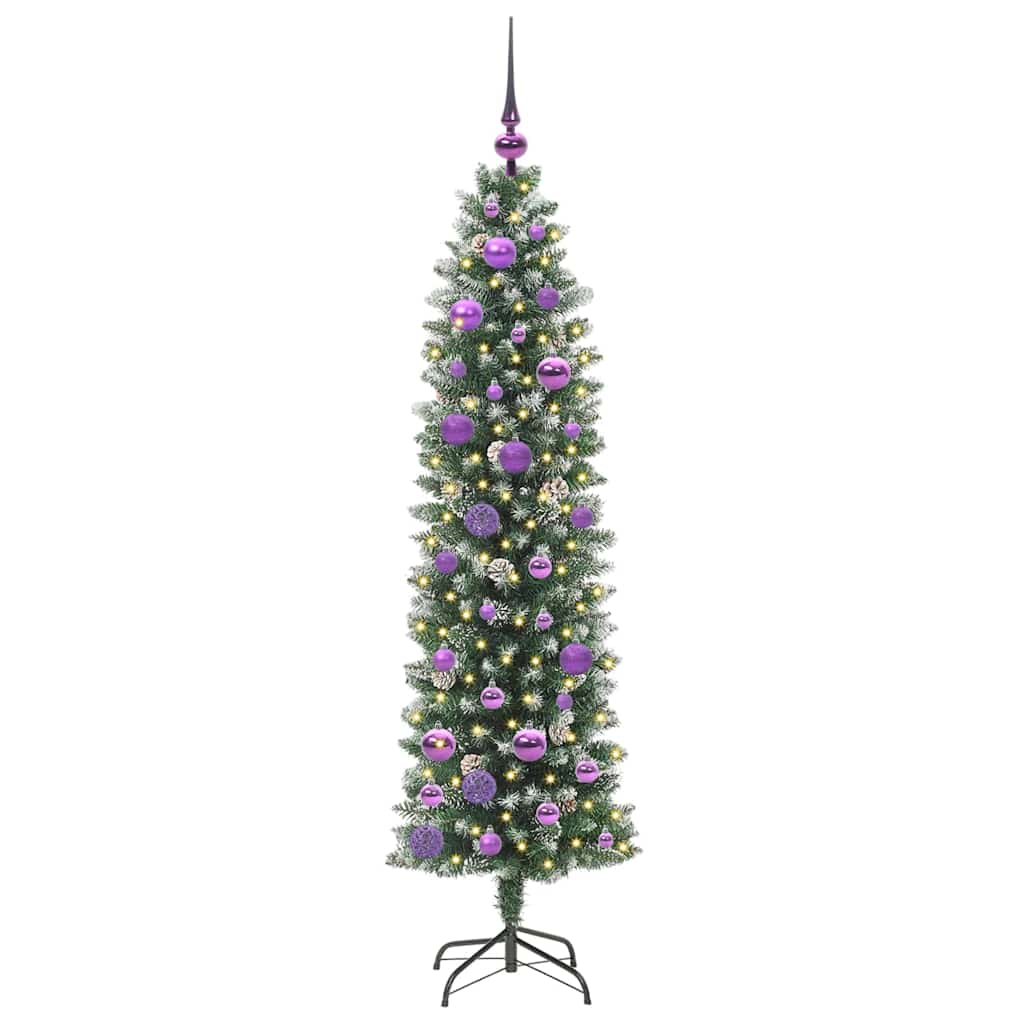 vidaXL Artificial Slim Christmas Tree Green and White 150 cm - 46387