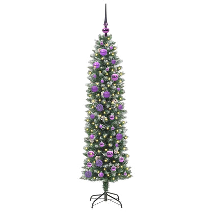 vidaXL Artificial Slim Christmas Tree Green and White 150 cm - 46387